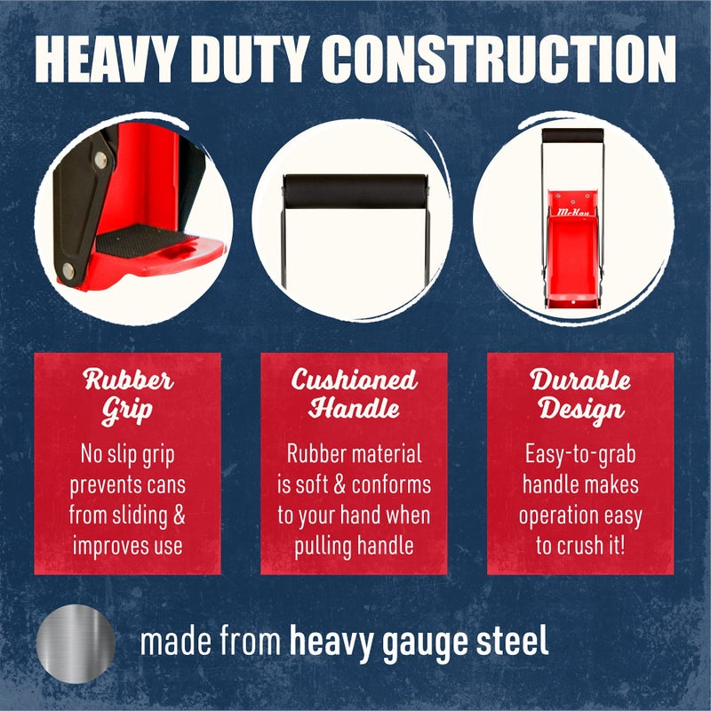 Mckay 16 Oz. and 12 Oz. Metal Can Crusher, Heavy-Duty Wall-Mounted Smasher for Aluminum Seltzer, Soda, Beer Cans and Bottles for Recycling, Gadgets for Home (Red) - Image 2